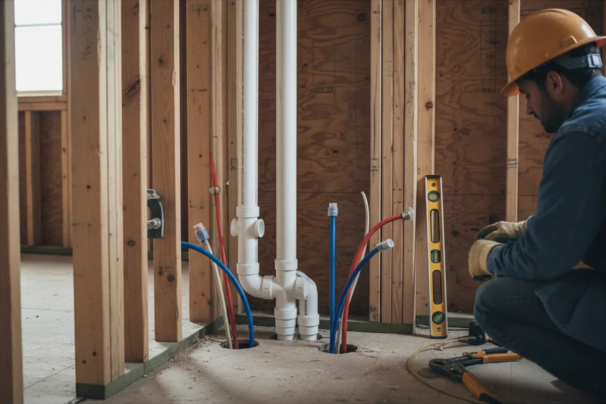 Drain and supply rough-in during Sump Pump Repair in Peninsula
